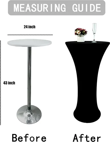 Miniatura 2 de Mantel de Mesa de Cóctel de Spandex Negro de 24x43 Pulgadas Ajustado Mesa de Bar Redonda Elástico Cubiertas de Mesa de Cóctel Highboy para Banquete