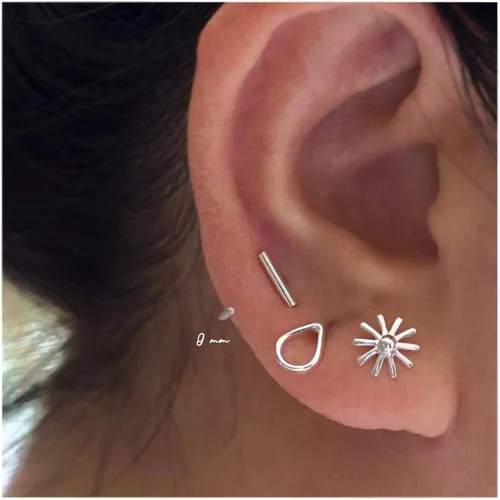 Miniatura 2 de Aretes de medio aro, aretes de aro pequeños de plata de ley 925 de bola, barra, estrella, luna, corazón, cruz, punto, triángulo, aretes