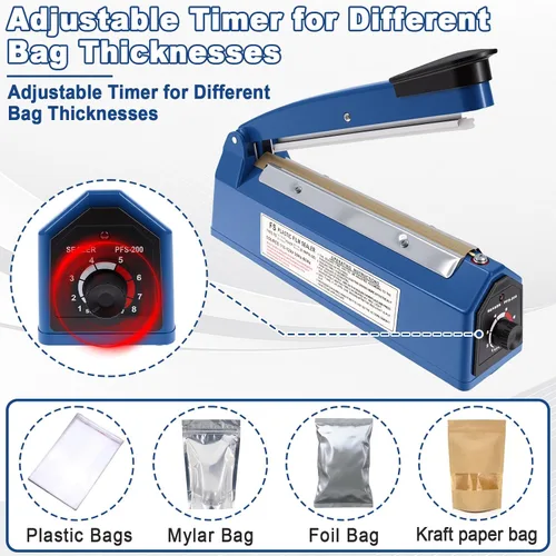 Miniatura 6 de 8 Inch Impulse Sealer, Manual Heat Sealer Machine for Mylar Bags, Shrink Wrap Bag Sealers Sealing Machine for Plastic PE PP Bags with 3 Free