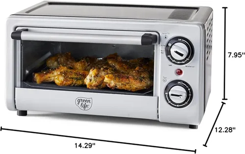 Miniatura 10 de GreenLife Horno tostador de sobremesa con freidora de aire de acero inoxidable, cerámica antiadherente saludable, libre de PFAS, bandeja y cesta