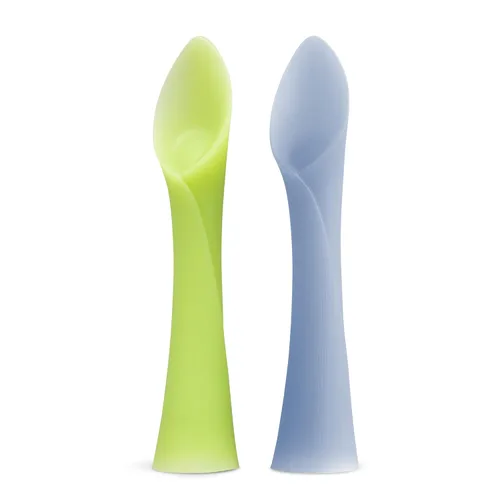 Miniatura 11 de Olababy Cuchara de entrenamiento de punta suave 100% silicona para el destete dirigido por el bebé, paquete de 2 (limón/coral)
