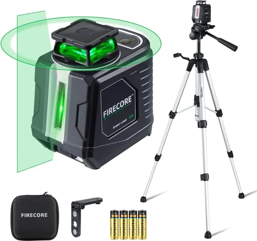 Firecore - Nivel láser con trípode, nivel láser autonivelante de 360° con modo de pulso, 3 niveles de brillo, herramienta niveladora láser de línea