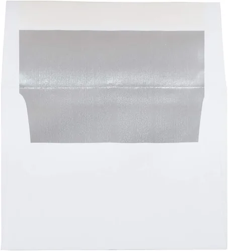 Miniatura 19 de JAM PAPER Sobres de invitación forrados de papel de aluminio de 3 7/8 x 8 1/8, color blanco con lámina dorada, paquete de 50 unidades Papel dorado