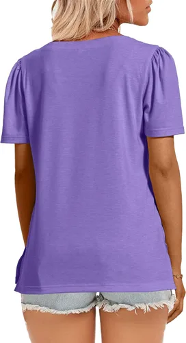 Miniatura 9 de JomeDesign - Camisetas casuales de verano para mujer, manga corta, cuello redondo, manga abullonada