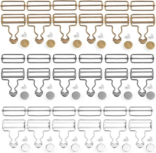 Cositina 18 juegos de hebillas en general con hebilla de repuesto de tirantes de metal, botones ajustables sin coser, para jeans, clip deslizante,