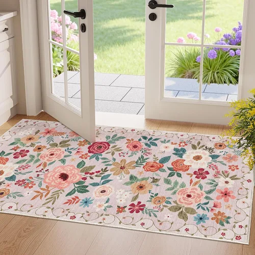 Miniatura 254 de DUKINO Alfombra de área de 6 x 9 pies, alfombra floral para sala de estar, ligera, antideslizante, lavable, alfombra de interior de pelo bajo