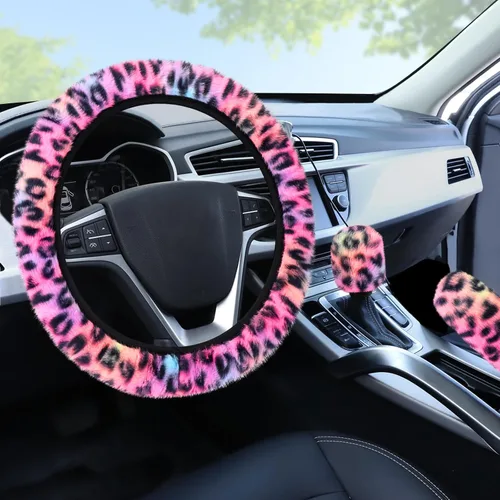 Miniatura 12 de Accmor - Funda mullida para volante para mujeres y niñas, ajuste universal de 15 pulgadas, funda de freno de mano y funda para palanca de cambios