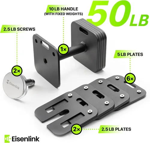 Miniatura 5 de Eisenlink Juego de mancuernas ajustables, 10-50/80 libras, incrementos de 5 libras, mancuernas cuadradas de bloqueo rápido para gimnasio en casa