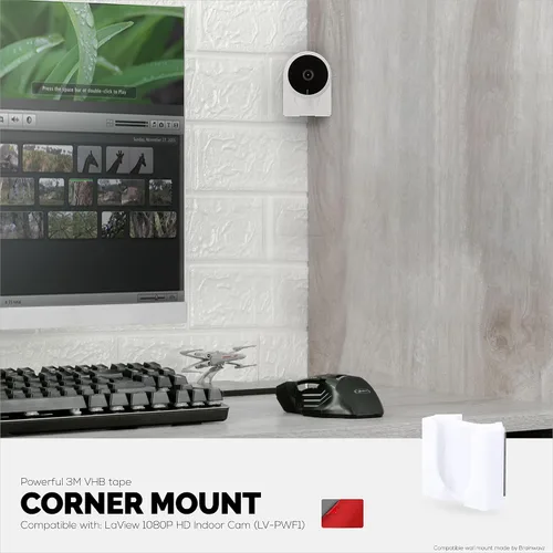 Miniatura 4 de LaView LV-PWF1 1080P HD - Soporte de pared para cámara interior LaView LV-PWF1, soporte adhesivo para cámara de seguridad, reduce puntos ciegos