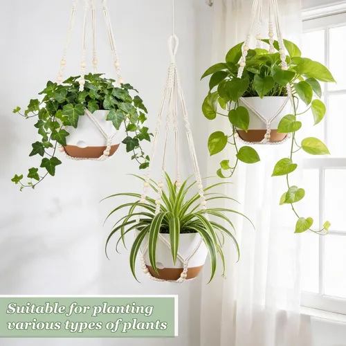 Miniatura 2 de Mkono Juego de macetas colgantes de 3 a 10 pulgadas para plantas de interior con riego automático, maceta colgante al aire libre con colgadores
