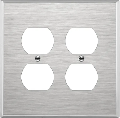 Miniatura 20 de ENERLITES Placa de pared de metal dúplex para receptáculos, cubierta de salida de acero inoxidable, resistente a la corrosión, tamaño de 1 banda