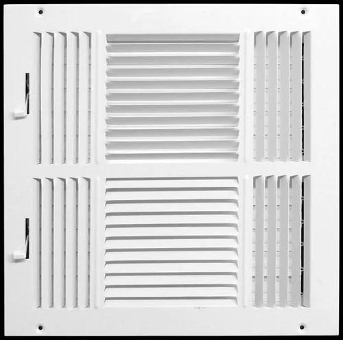 Miniatura 8 de Rejilla de suministro de aire de 3 vías de 10 pulgadas x 6 pulgadas - Tapa de ventilación y difusor - Cara plana estampada - Blanco.
