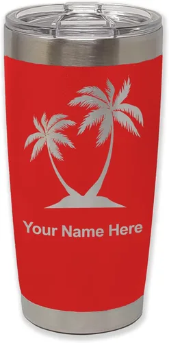 Miniatura 27 de LaserGram Vaso aislado al vacío de 20 onzas, palmeras, grabado personalizado incluido (negro)