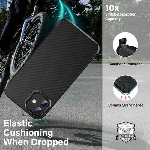 Miniatura 3 de ONES Funda delgada para iPhone 12 Mini, funda protectora de fibra de carbono a prueba de golpes con diseño minimalista y prevención de huellas Negro