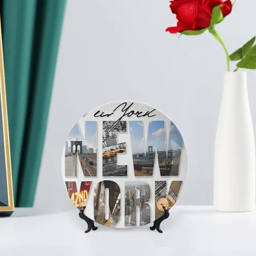 Miniatura 6 de XISUNYA Plato decorativo de 6 pulgadas, artesanía de cerámica de Nueva York, ciudad de Nueva York con diferentes áreas de impresión de Manhattan