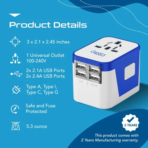 Miniatura 7 de Adaptador de conexión universal a tierra Ceptics All in One Adapter/ W USB Blanco
