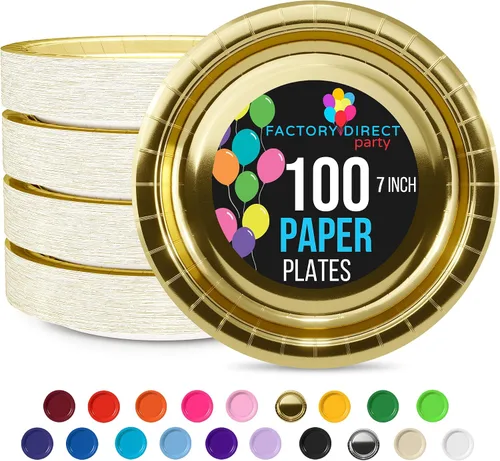 Miniatura 11 de Exquisite Party Solids - Platos desechables de papel amarillo de 7 pulgadas, para fiestas, 100 unidades, resistentes, 350 GSM, suministros