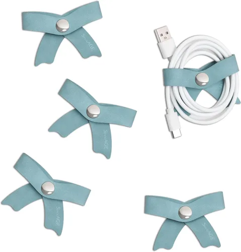 SenseAGE Paquete de 5 organizadores de cables, organizador de cables con lazo, soporte USB, gestión de cables de cuero, correas de cable, devanador
