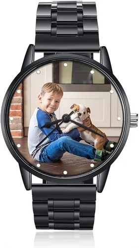 Gemszoo Reloj de encargo de la foto del reloj personalizado de la foto del reloj del cuarzo de la malla del acero inoxidable para los hombres