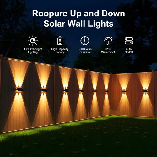Miniatura 2 de 4 Pack Solar Powered Wall Lights for Outside Up and Down Fence Mount LED Outdoor Decorative Waterproof Lamps for Porch, Deck, Patio, Yard, Garden, 4