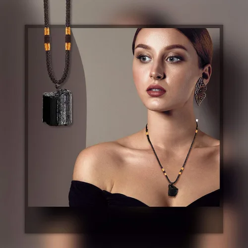Miniatura 6 de Hicarer Collar de turmalina negra natural, 6 piezas, colgante de amuleto de turmalina, colgante de pilar, collar de cristal curativo para mujeres