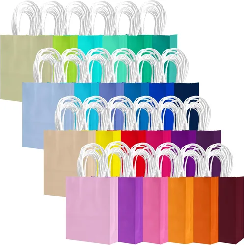 qiqee 24 mini bolsas de regalo con asas a granel de 4.5 x 2.5 x 6 pulgadas, bolsas de regalo de 24 colores, múltiples usos
