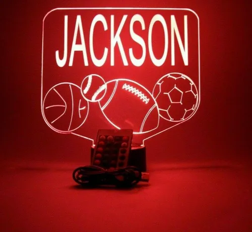 Miniatura 9 de Sports Array - Balón de fútbol, béisbol, fútbol, baloncesto con nombre personalizado, lámpara de luz nocturna con nombre personalizado, lámpara