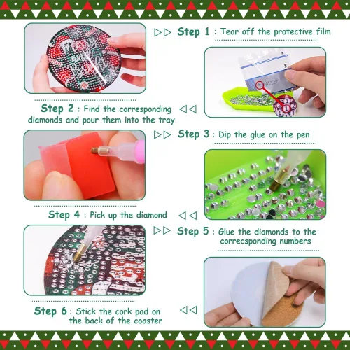 Miniatura 7 de Praise V Do Juego de 6 posavasos de pintura de diamante con soporte de base de corcho, posavasos de Navidad para principiantes, adultos