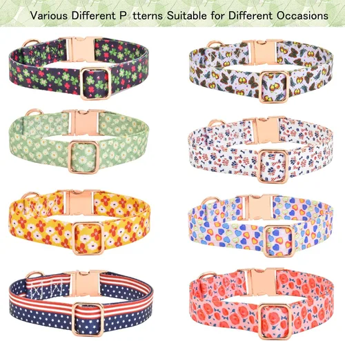 Miniatura 6 de Collar de perro con hebilla de metal con bonito estampado, collares ajustables con patrón floral para mascotas para perros pequeños, medianos