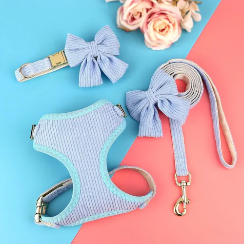 Miniatura 3 de Didog Lindo Arnés para Perro Pequeño con Collar y Correa con Moño, Arnés para Cachorros de Malla Suave y Transpirable Acolchado, Arnés para Perros
