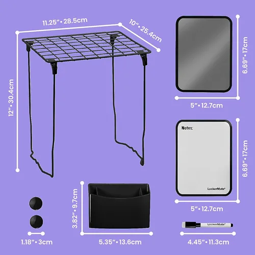 Miniatura 4 de Kit de casillero: estante de 12 pulgadas y accesorios magnéticos para casillero – espejo pizarra blanca lápiz taza pluma e inspirador metal Old