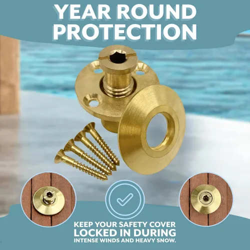 Miniatura 6 de Bargain Brass Poolzilla - Cubierta de seguridad para piscina, anclaje de latón con collar para cubiertas de madera, paquete de 25 unidades, ajuste
