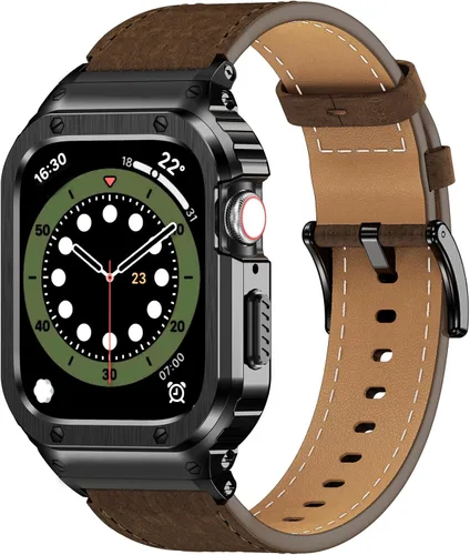 Miniatura 12 de SUPLINK Correa de cuero con funda de acero inoxidable para Apple Watch Ultra 3/2/1 y SE 3/2/1 y Series 11 10 9 8 7 6 5 4 3 2 1 1.929 in 1.811 in