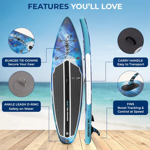Miniatura 3 de SereneLife 10’6” Inflatable Stand Up Paddle Board with Premium SUP Accessories - 32” Wide Stable Design with Non-Slip EVA Deck Pad, for Youth and