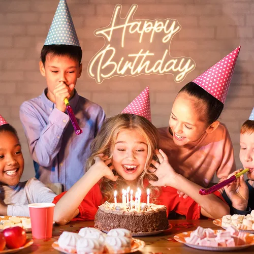Miniatura 7 de Kavaas Letrero de neón de feliz cumpleaños de 16.5 x 12.2 pulgadas, pequeño letrero de neón de feliz cumpleaños para telón de fondo con interruptor