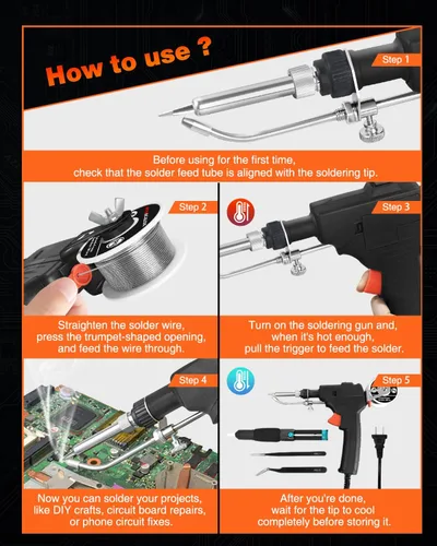 Miniatura 7 de Kit de soldadura, pistola de soldadura NEWACALOX, pistola de soldadura automática de mano, kit de soldadura, herramienta de soldadura, bomba Negro