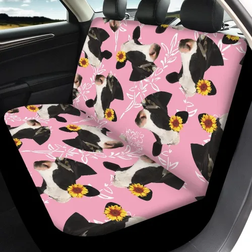 Miniatura 3 de Funda de asiento de coche rosa con estampado de vaca, suave, transpirable, para asiento delantero, asiento trasero, juego completo de 4