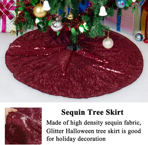 Miniatura 4 de AMZLOKAE Falda de árbol de lentejuelas color burdeos de 36 pulgadas, kit de decoración navideña de vino con purpurina y brillo para Halloween