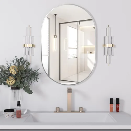 Miniatura 12 de Espejo ovalado de baño, espejo de tocador de pared con cápsula, espejos de píldora de 24 x 36 pulgadas montados en pared, espejo grande y moderno