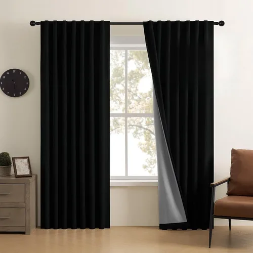 Miniatura 38 de CUCRAF Juego de 2 paneles de cortinas 100% opacas de lino de 84 pulgadas de largo, con pestaña trasera y bolsillo para barra para sala de estar
