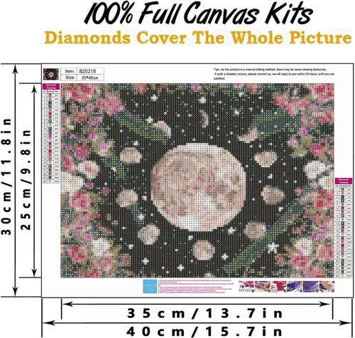 Miniatura 2 de Kits de pintura de diamantes, arte de diamantes 5D con accesorios y herramientas, pintura de fase lunar con diamante, relajación y decoración