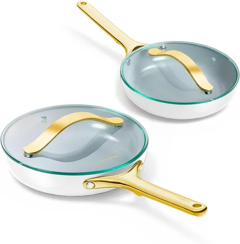 Miniatura 13 de Caraway Dúo de Sartenes de Cerámica con Tapas de Vidrio - Sartenes Antiadherentes (10.5" y 8") - No Tóxico, Libre de PTFE y PFOA - Apto para Horno