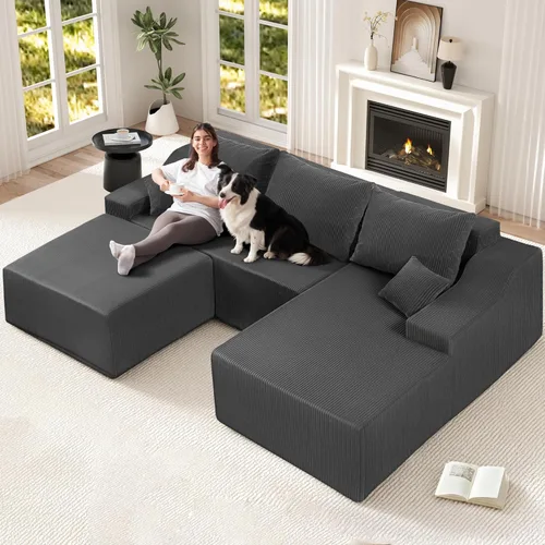 Miniatura 50 de HABUTWAY Sofá modular modular de 101 pulgadas con asiento profundo, moderno sofá convertible en forma de L, sofá tapizado con diván para sala