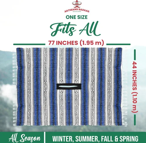Miniatura 51 de Artisans Bazaar Poncho tradicional mexicano de Baja para hombres y mujeres, auténtico sarape de Gaban, manta de vaquero Pancho Jorongo