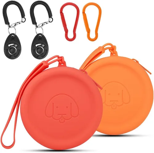 Miniatura 10 de Bolsa de golosinas para perros de silicona, 2 piezas, bolsa para caminar para mascotas para perros y gatos, tamaño bolsillo, fácil de limpiar, sin