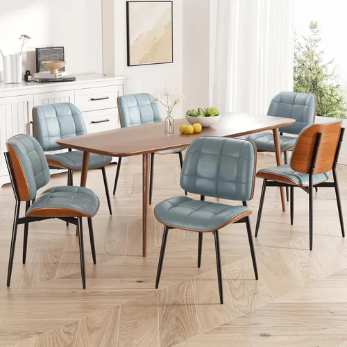 Miniatura 16 de Silla de comedor, moderna de mediados de siglo con cojín grueso, sillas de cocina tapizadas de piel sintética con respaldo de madera curvada de Beige