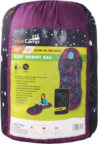 Miniatura 8 de AceCamp Saco de dormir para mamá que brilla en la oscuridad para niños y jóvenes, clasificación de temperatura de 30 °F, -33.8 °F, resistente al