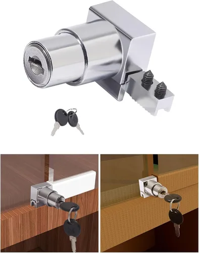 Miniatura 2 de Cerradura de émbolo con llave para puerta corrediza de cristal, vitrina, cerradura de gabinete de vidrio con bisagras para puerta de 0.197 in-0.315