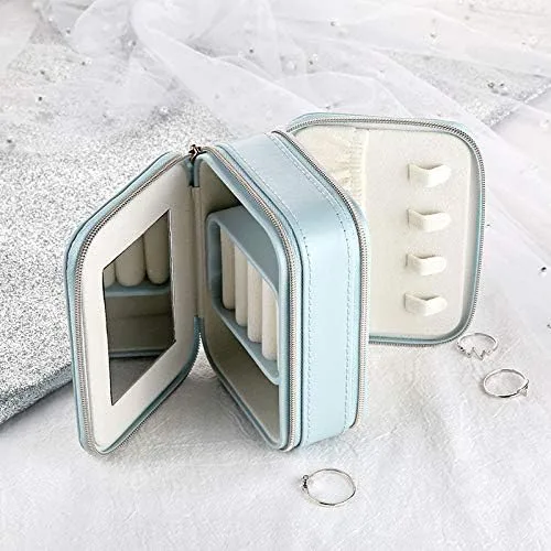 Miniatura 3 de Mini joyero, organizador de joyas de viaje y estuche de almacenamiento (azul)