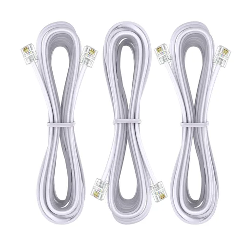 Miniatura 11 de Paquete de 3 cables de extensión de teléfono de 1 pie con enchufes RJ11 6P4C estándar para teléfono fijo y fax (3, negro, 1 pie)